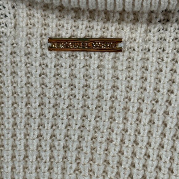 Michael Kors Sweater Womens Medium Beige Knit Turtle Neck Rib Cuffs Split Hem - Picture 9 of 10